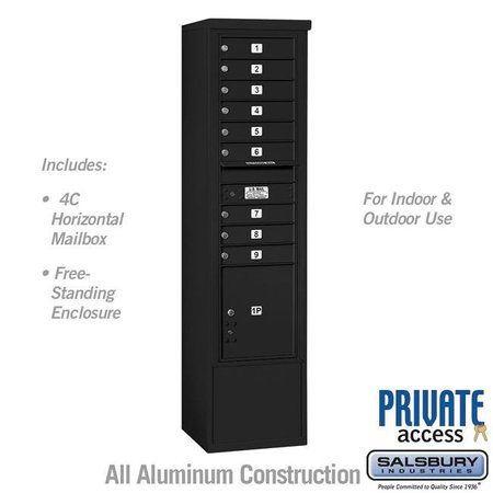 SALSBURY INDUSTRIES Salsbury Industries 3916S-09BFP 17.75 x 72.125 x 18.5 in. Free-Standing 4C Horizontal Mailbox Unit - Front Loading - Private Access; Black 3916S-09BFP